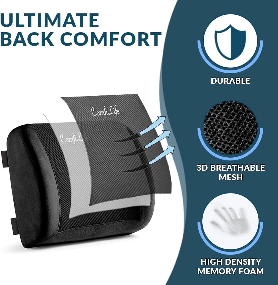 Cojín Lumbar ComfiLife - Espuma Memoria, Malla 3D, Ajustable