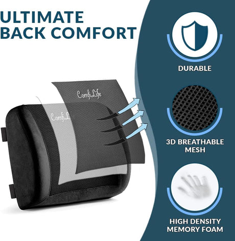 Cojín Lumbar ComfiLife - Espuma Memoria, Malla 3D, Ajustable