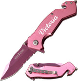 Cuchillo de bolsillo grabado con láser rosado