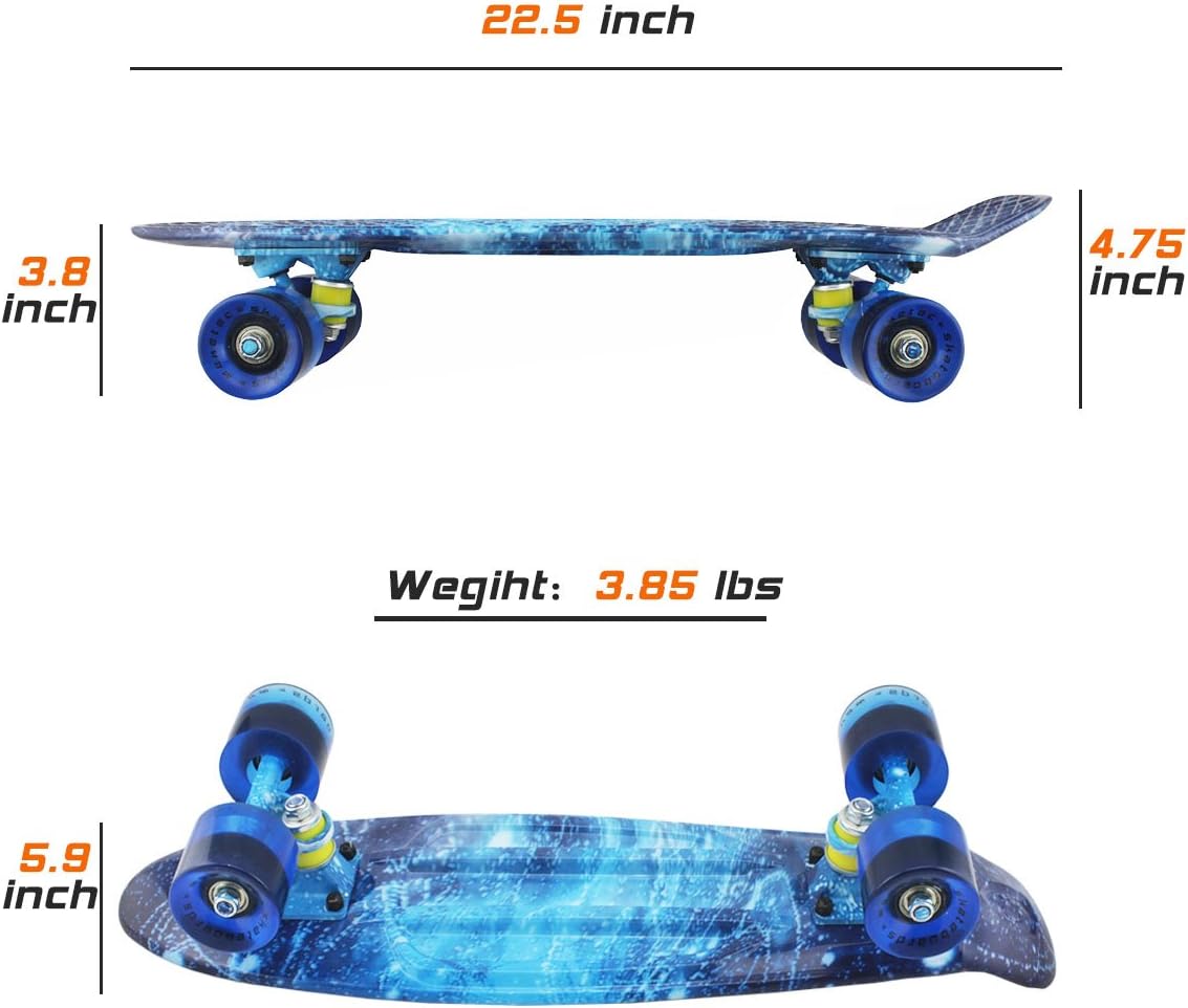 Patineta Mini Cruiser Retro de 22 Pulgadas para Principiantes