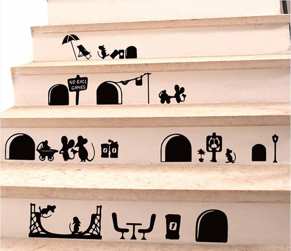 Interesante etiqueta engomada del agujero del ratón extraíble personalizada moda creativa fondo pegatinas de pared para sala de estar escaleras