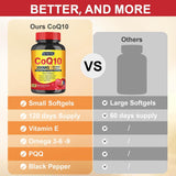 CoQ10 200mg con Vitamina E, Omega 3-6-9 y PQQ, 120 cápsulas