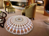 Funda bohemia para cojín, de 32 pulgadas, con diseño de mandala, para meditación, decorativa, otomana, grande, para exteriores, decoración del hogar, decoración de arte en el hogar, redonda, con pompones de algodón, cómoda