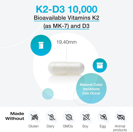 Suplemento K2-D3 10000 - XYMOGEN - Vitamina D3 y K2