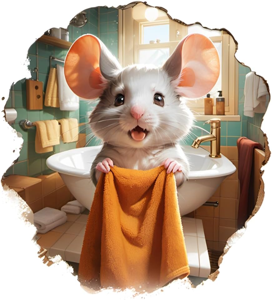 Sticker 3D Ratón en Baño, Pack de 2, Tamaño 4 pulgadas