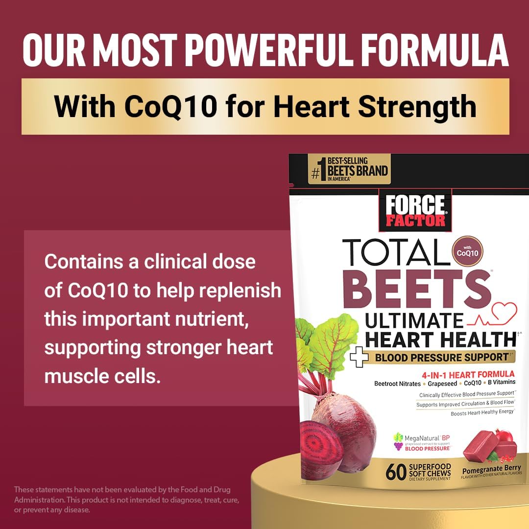 Force Factor Total Beets: Suplemento para presión y energía, 60 chicles
