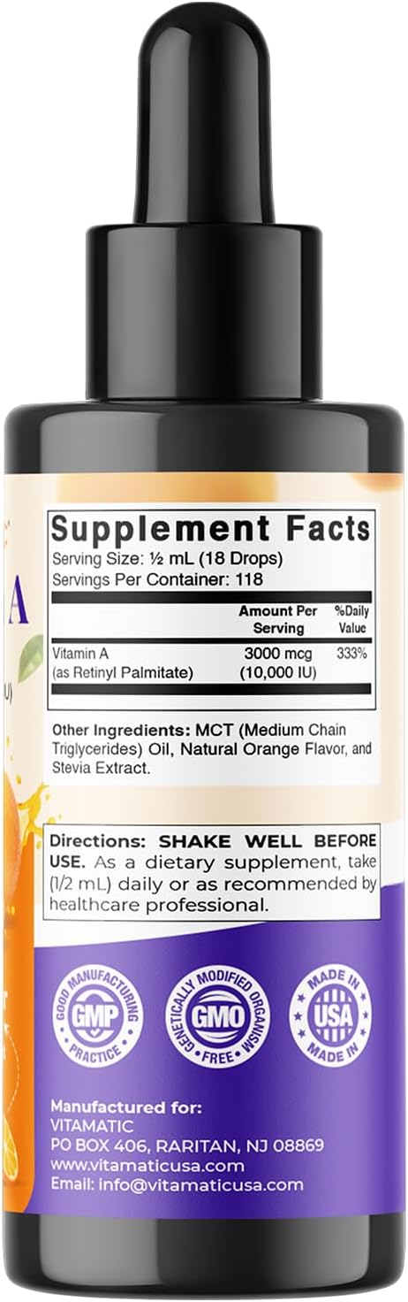 Vitamatic Vitamin A Líquido Sin Azúcar 10,000 IU 2 oz
