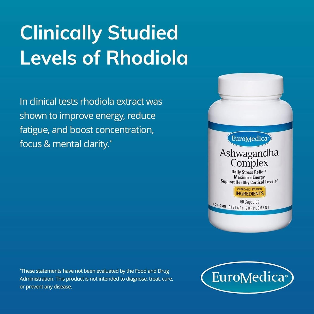 Complejo Ashwagandha Euromedica - Energía, Enfoque, 60 Cápsulas