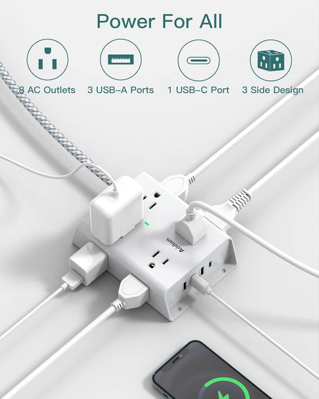 Regleta protectora de sobretensiones – 8 enchufes amplios