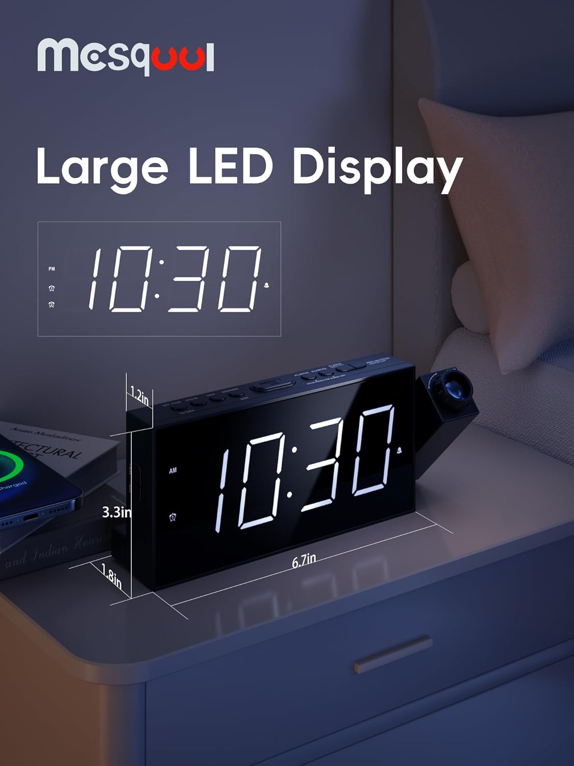 Reloj Despertador Digital Proyector con Vibrador y USB
