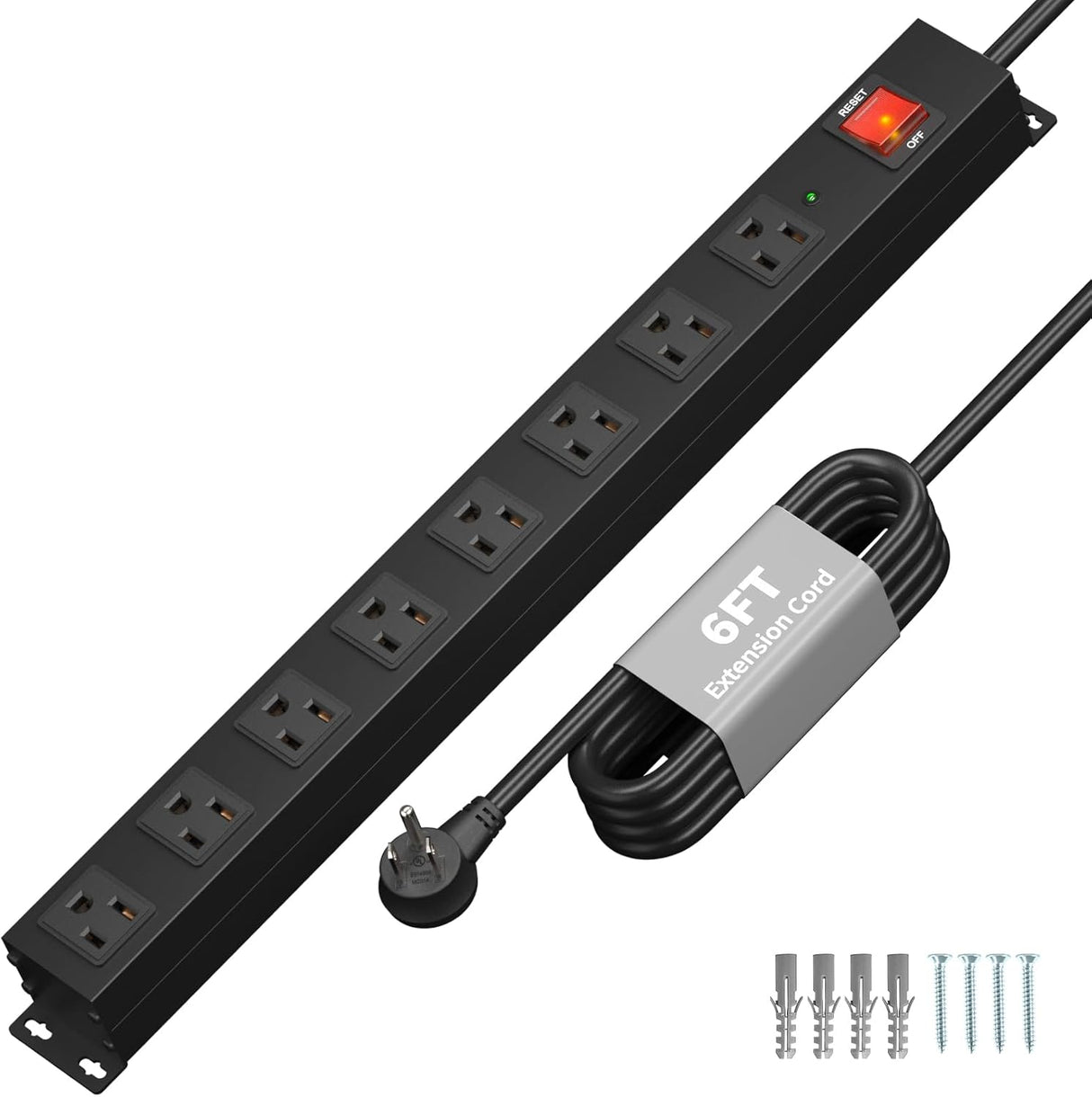 Regleta protectora de sobretensiones resistente de 8 tomas