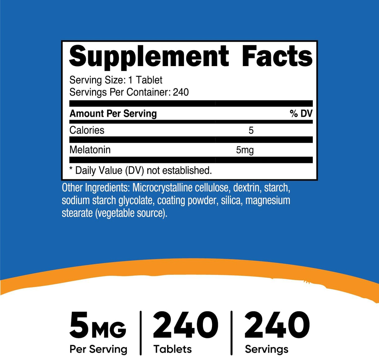 Melatonina 5mg Nutricost, 240 Tabletas, No GMO, Sin Gluten