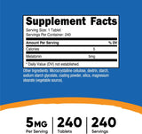 Melatonina 5mg Nutricost, 240 Tabletas, No GMO, Sin Gluten