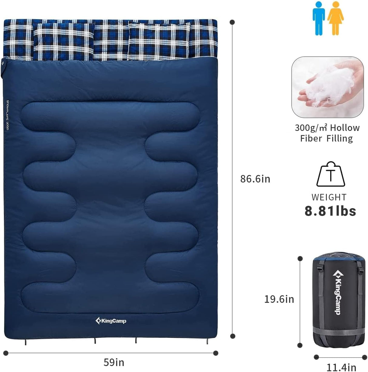 Saco de dormir doble de 20 grados para adultos