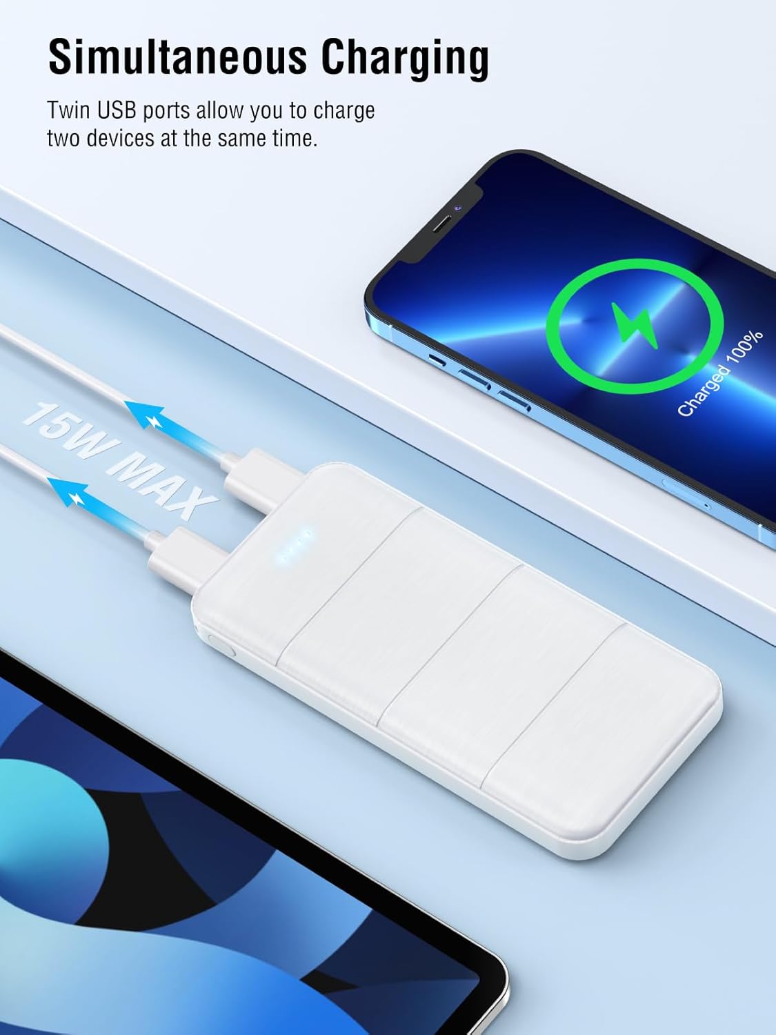 Batería Portátil 15000mAh, Cargador Rápido Dual USB, Modelo X