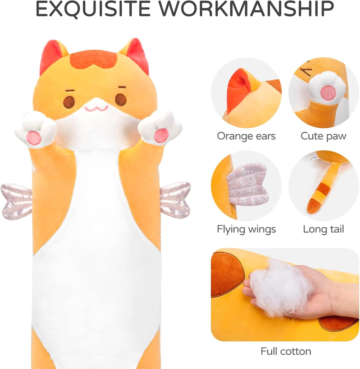 Peluche de Almohada corporal lindo gato marrón