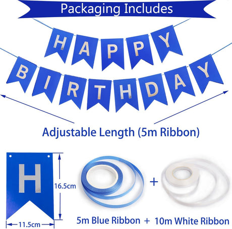 Decoración Cumpleaños Azul con Globos y Cintas para Hombres y Niños