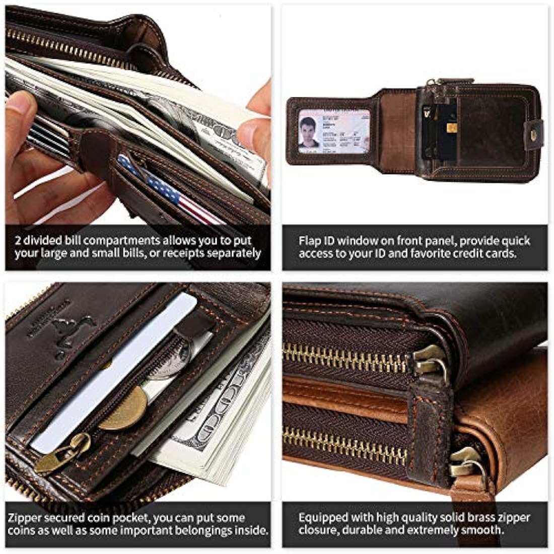 Cartera con cremallera para hombre bloqueo RFID MING CLAN
