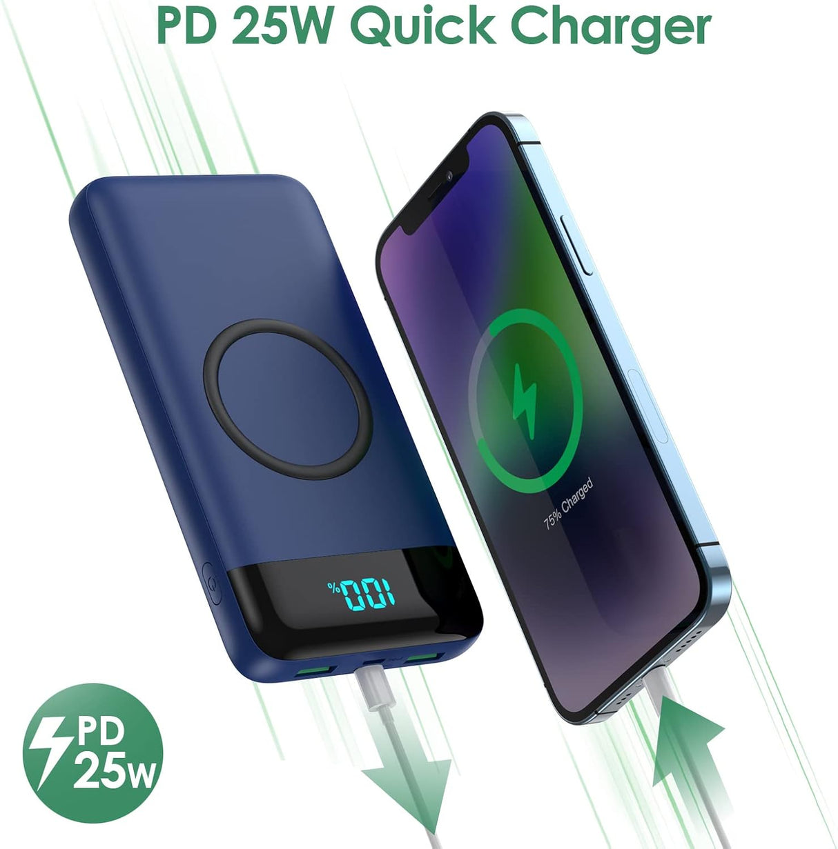 Cargador portátil inalámbrico pantalla LED inteligente azul