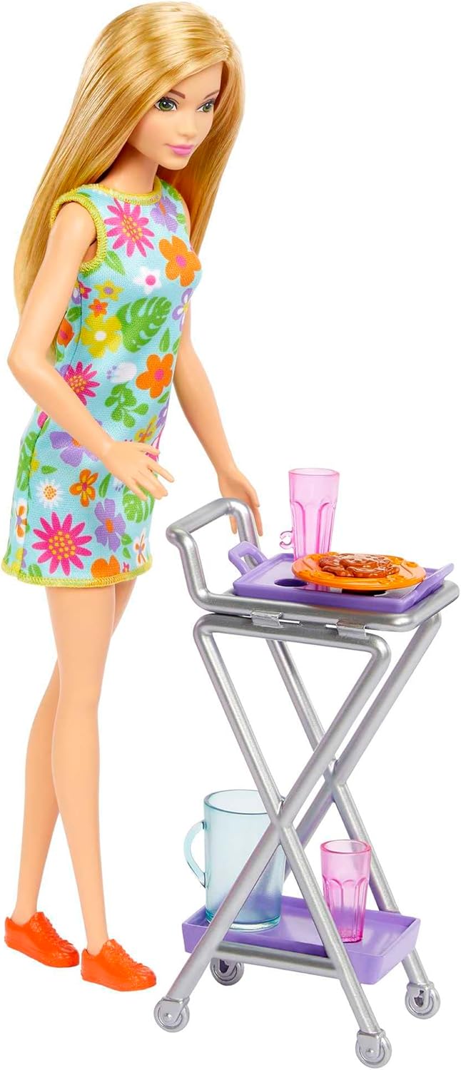 Barbie Muñeca y 25+ Accesorios, Casa de Jugar con Comida
