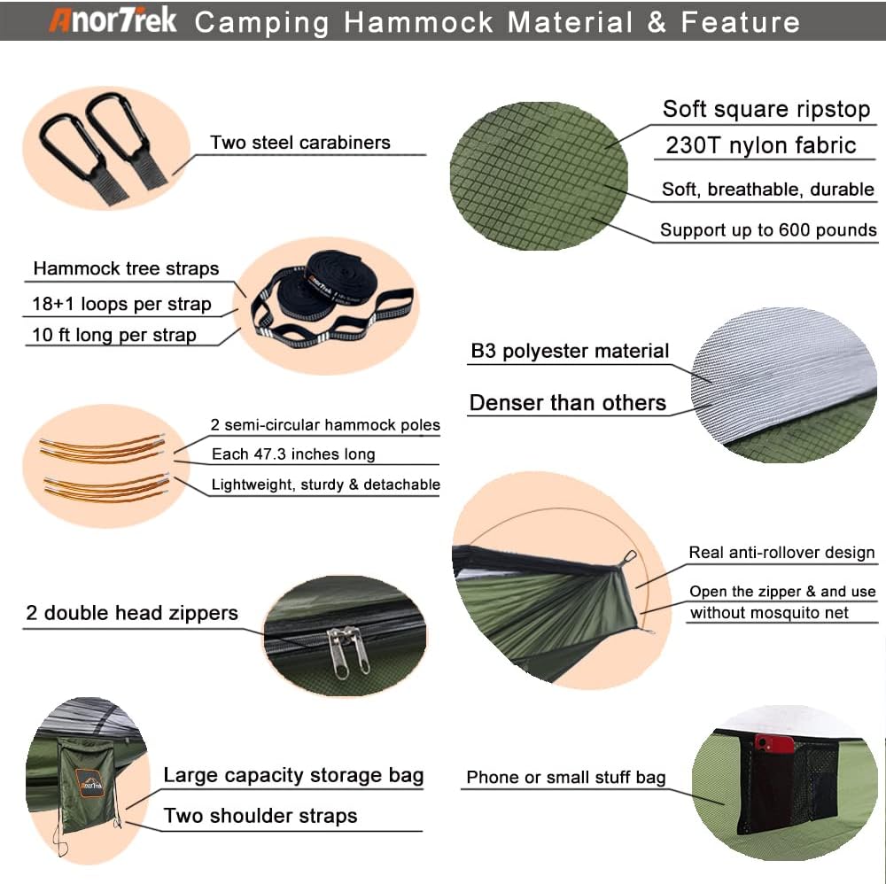 Hamaca Doble con Mosquitera y Lona Impermeable, Modelo 230T