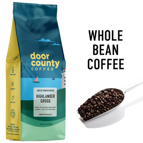 Café Decaf Highlander Grogg Door County Coffee 10 oz Grano Medio