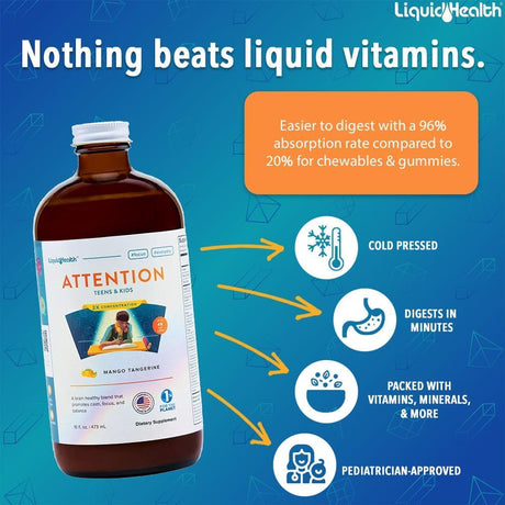 Multivitamínico líquido para niños y adolescentes, vegano