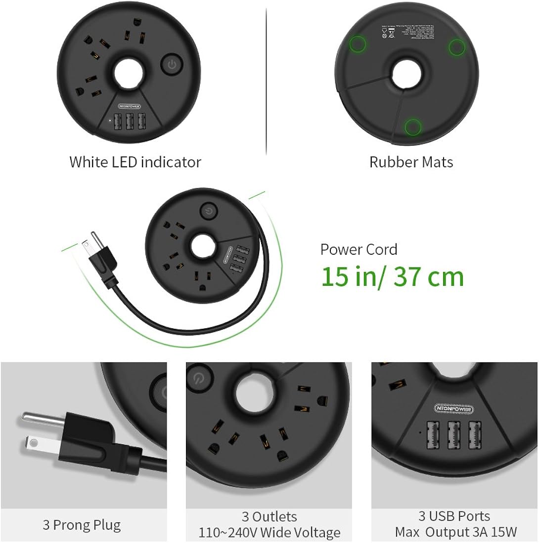 NTONPOWER - Regleta de alimentación de viaje, negro