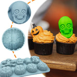 Molde de Silicona Halloween, 2 Cavidades, Calaveras y Cerebros