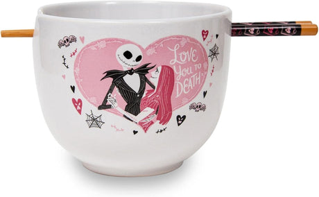 Set de Cerámica Jack y Sally de Disney, Tazón y Palillos de Madera