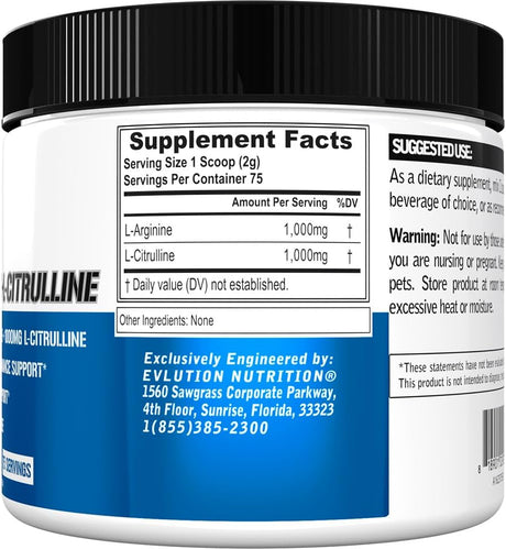 Suplemento de Endurance Evlution Nutrition - L-Arginina + L-Citrulina