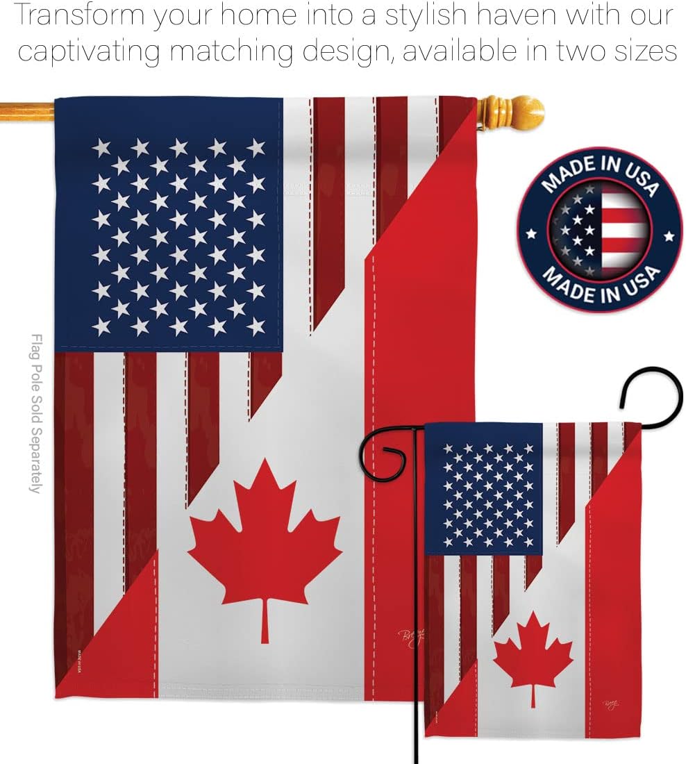 Breeze Decor Juego de bandera de jardín de la amistad de Canadá de Estados Unidos con soporte, de la Alianza Americana Regional Mundial de País Particular Decoración de la Casa Pancarta de Regalo de Patio Pequeño de doble cara, fabricada en Estados Unidos