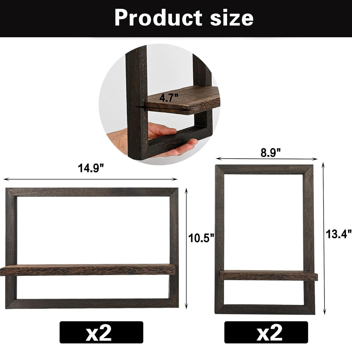 Estanterías Flotantes de Madera Idee-Home, Set de 4 Rústicas