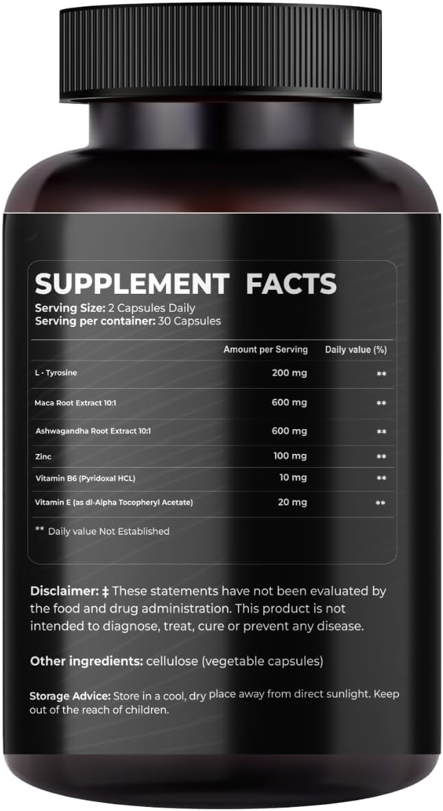 Nutracéuticos L-Tirosina con Maca, Ashwagandha, Vit. 60 caps