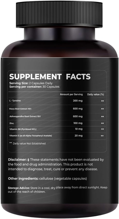 Nutracéuticos L-Tirosina con Maca, Ashwagandha, Vit. 60 caps