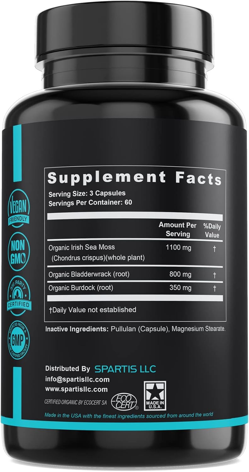 Cápsulas Orgánicas de Sea Moss 2250mg Irish Burdock 180