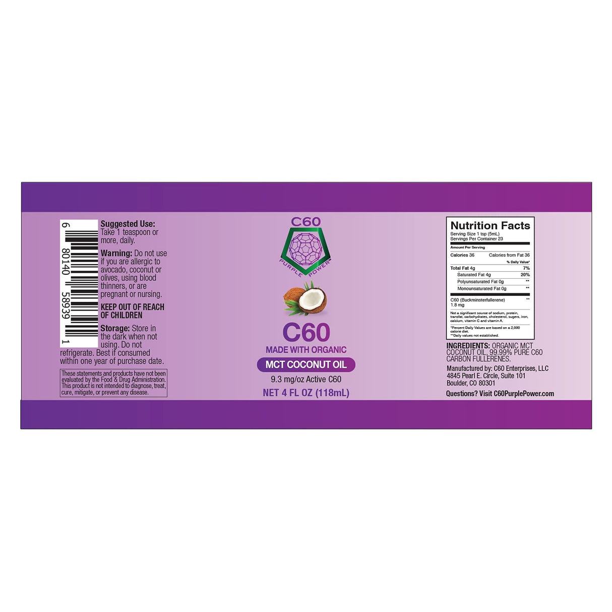 Suplemento Aceite de coco orgánico MCT prensado en frío 4oz