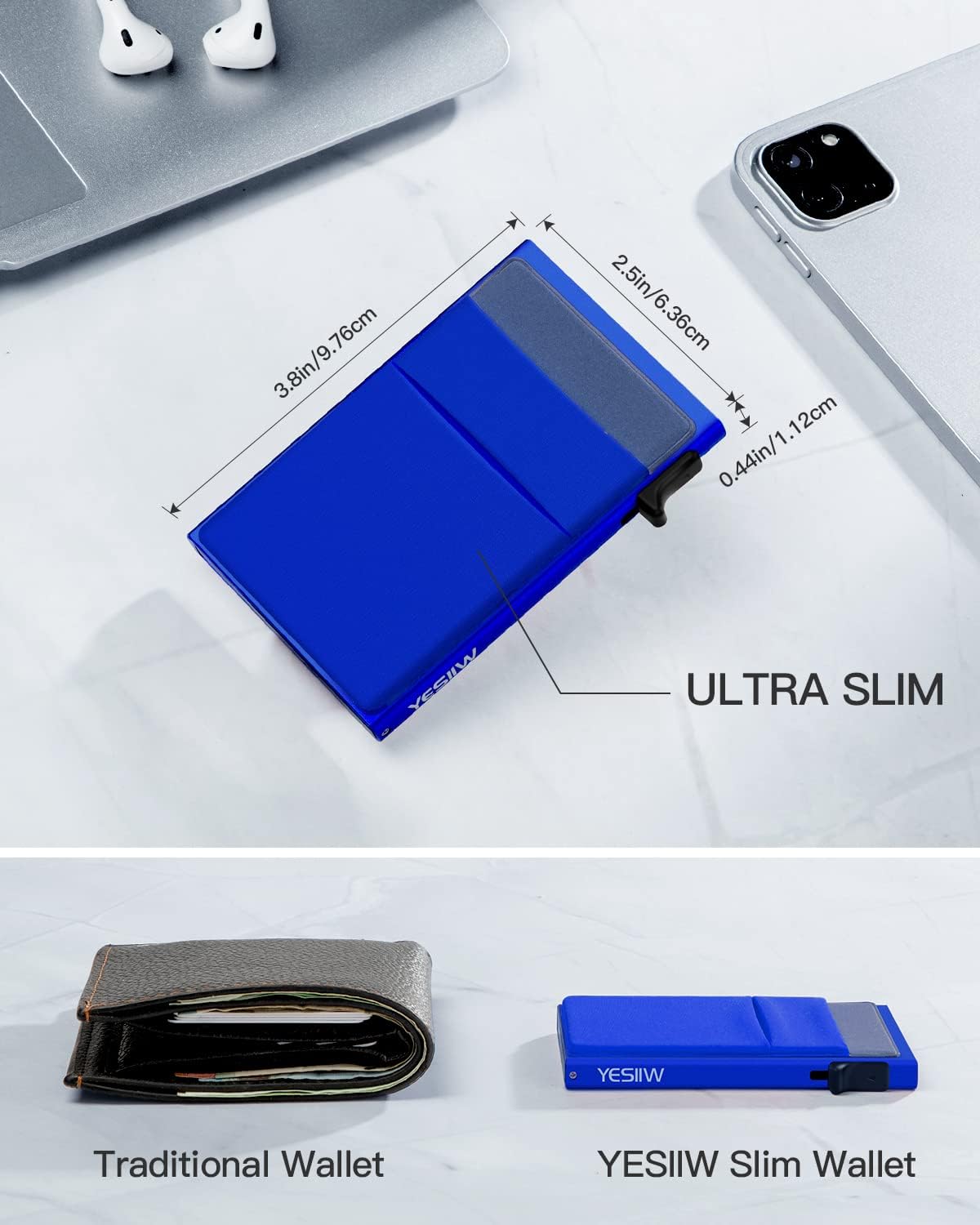 Porta tarjetas RFID YESIIW con bolsillo para dinero y monedas
