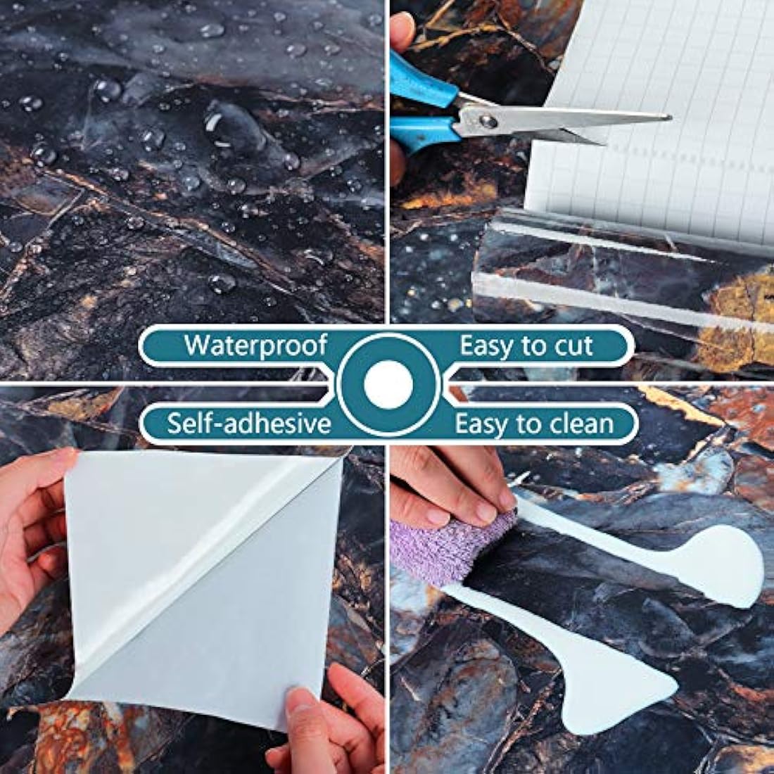 Papel de contacto autoadhesivo de mármol azul marino