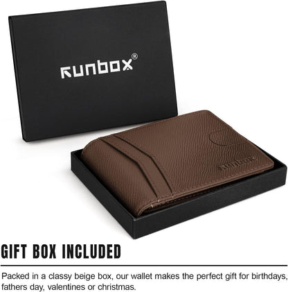 Cartera RUNBOX para hombres slim RFID, 2 ventanas ID, regalo