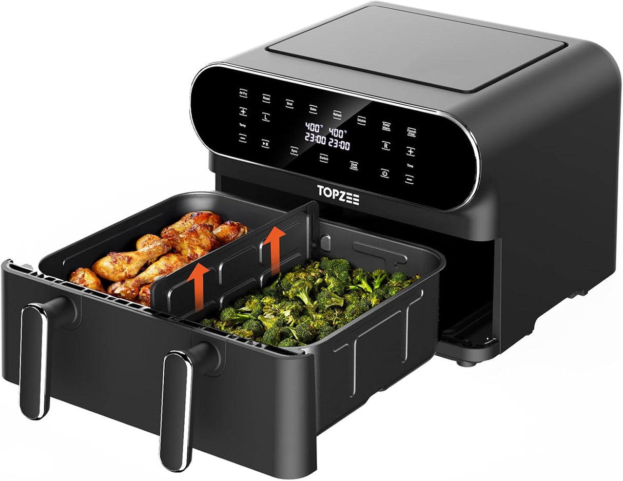 Freidora de aire 11-QT, 8 en 1, con divisor, XL, modelo QT11
