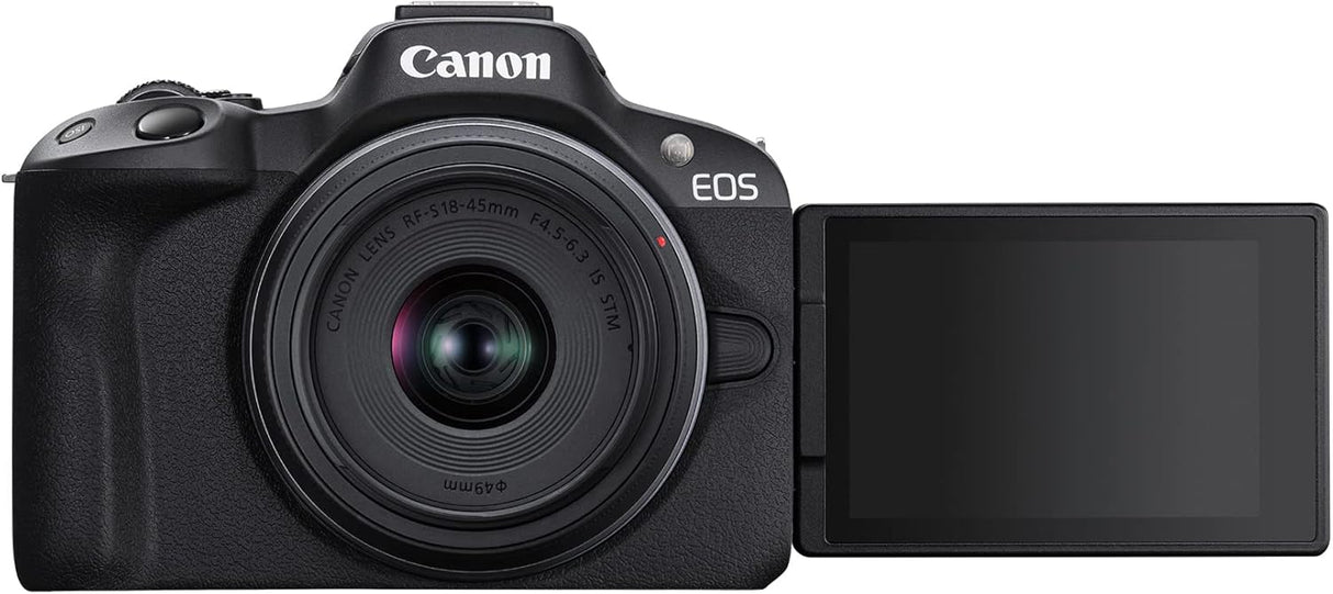 Canon Cámara de vlogging sin espejo EOS R50 (negro) con RF-S18-1.772 in F4.5-6.3 es lente STM, 24.2 MP, video 4K, detección y seguimiento de sujetos, compacta, conexión de teléfono inteligente, creador de contenido