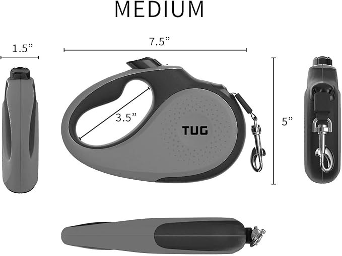 Correa retráctil para perro de 360°, Gris-Negro TUG