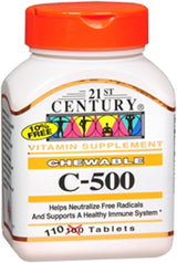 Vitamina C 500 mg masticable, 110 tabletas, 21st Century