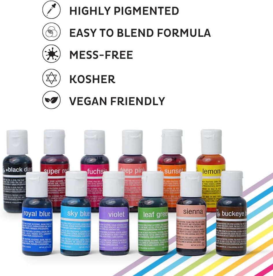 Colorante Alimentario Liqua-Gel Chefmaster - 12 Colores Fade-Resistant