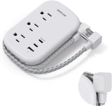 Tira de alimentación USB C de viaje, cable de extensión ultra plano, regleta de alimentación de enchufe plano, 3 salidas con 3 puertos USB (2 USB C), cable de extensión envuelto de 3.2 pies para