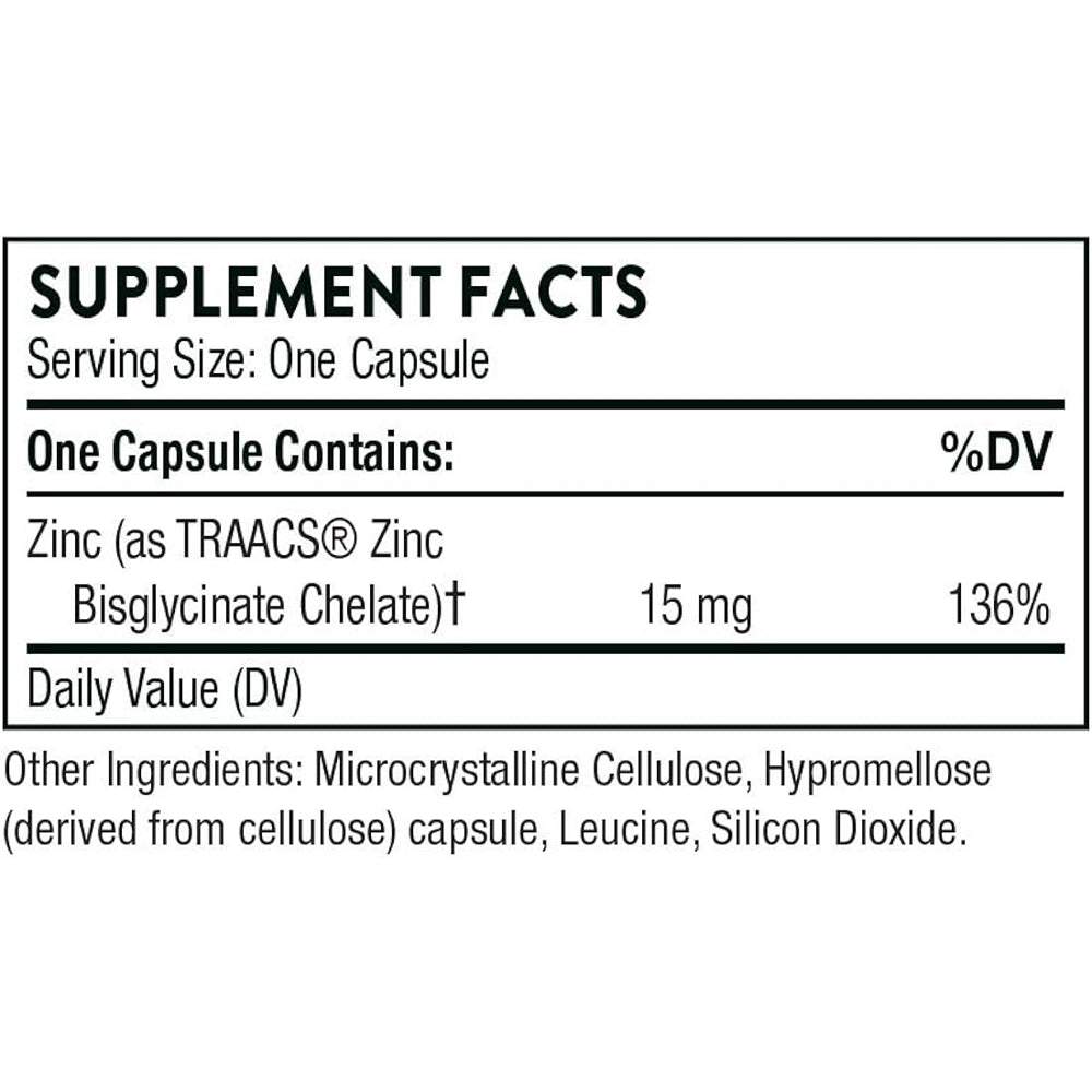 Suplementos Thorne Bisglicinato de zinc 15 mg para la piel
