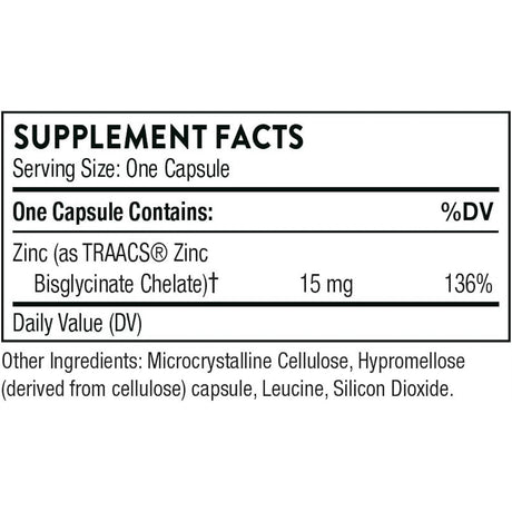 Suplementos Thorne Bisglicinato de zinc 15 mg para la piel