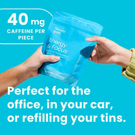 NeuroGum Energy Caffeine Gum (90 piezas) – Sin azúcar con L-teanina + cafeína natural + vitamina B12 y B6 – Suplemento nootrópico de energía y enfoque para mujeres y hombres – Keto y vegano, sabor a