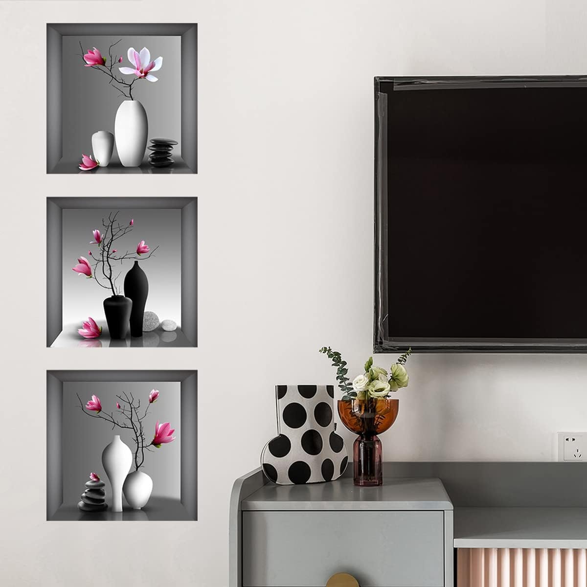 Stickers 3D Jarrón Orquídea, Decoración Pared, Modelo VASE ORCHID